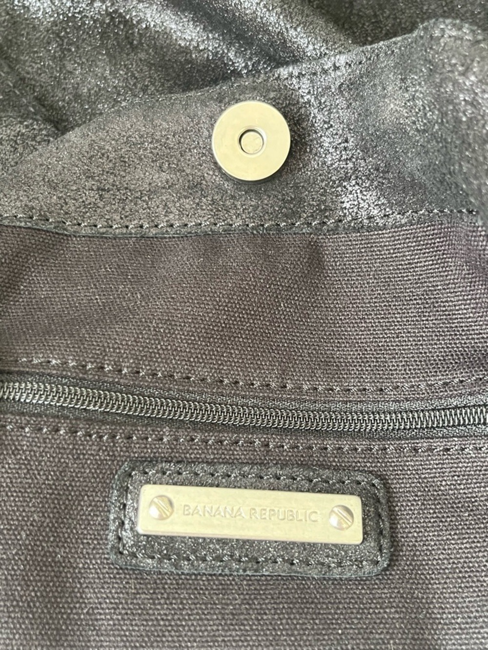 BANANA REPUBLIC Women Black Shimmer Leather Suede Tassel Tote Y2K 2010 - Picture 4 of 10